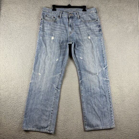 Old Navy Loose Straight Jeans Men’s 36x32 Light Wash Distressed - Picture 1 of 12